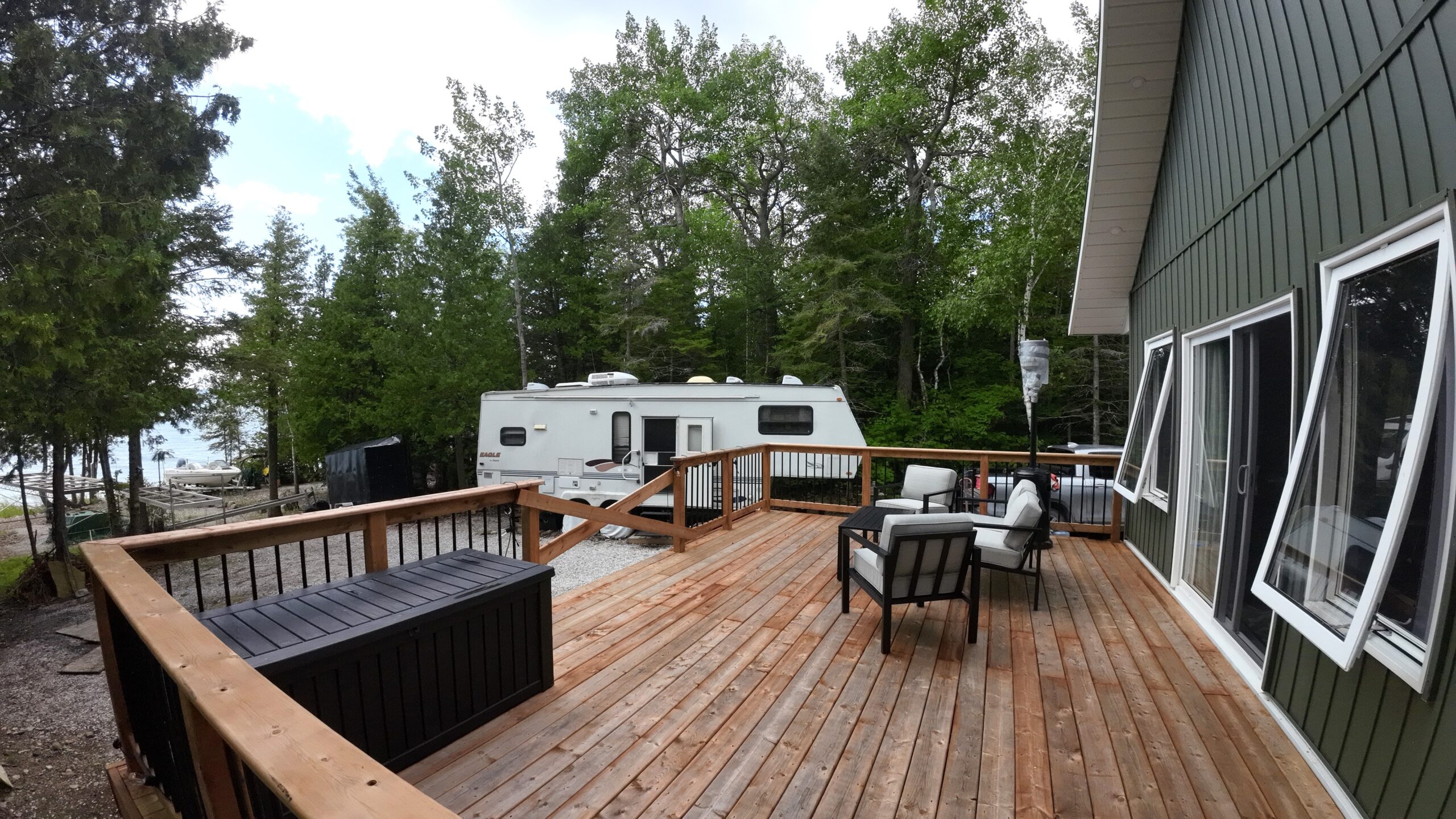 a cottage deck and trailer