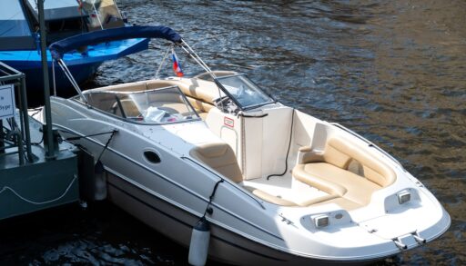 A power boat sitting in the water