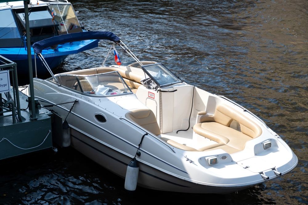 A power boat sitting in the water