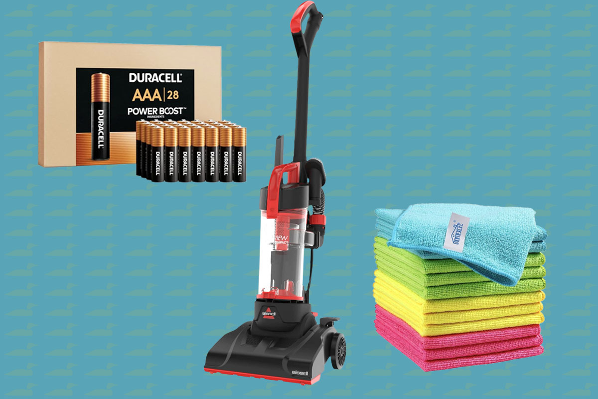 Collage of Amazon Prime Big Deal Days everyday essentials for the cottage