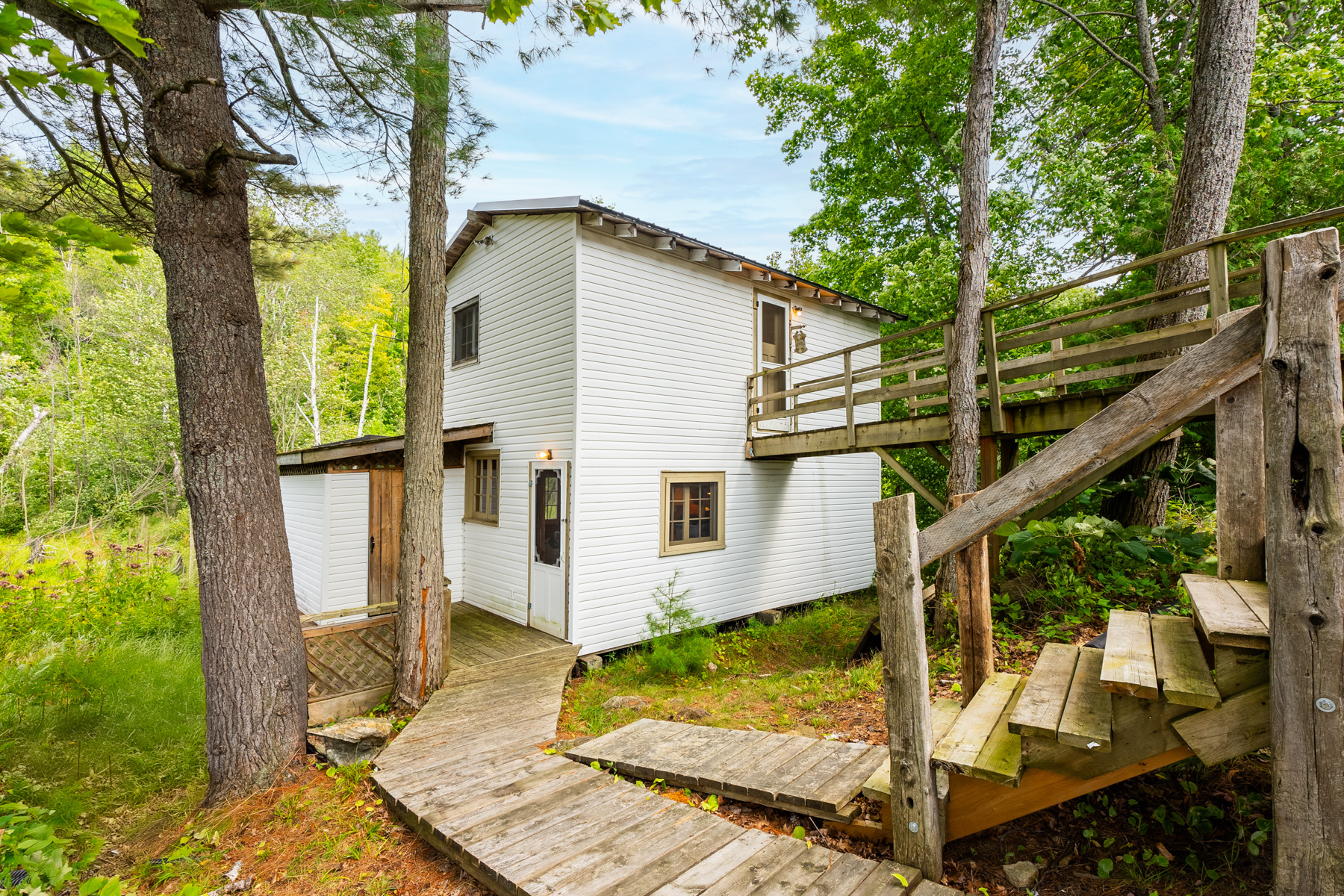 A two-story white cotage