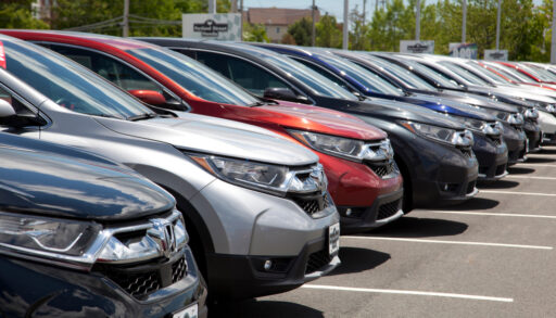 Close view of a row of the SUV Honda CRVs at a dealership in Dartmouth, car theft features