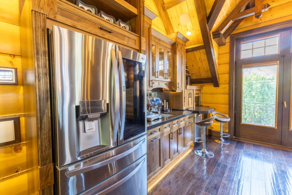 A stainless steel fridge