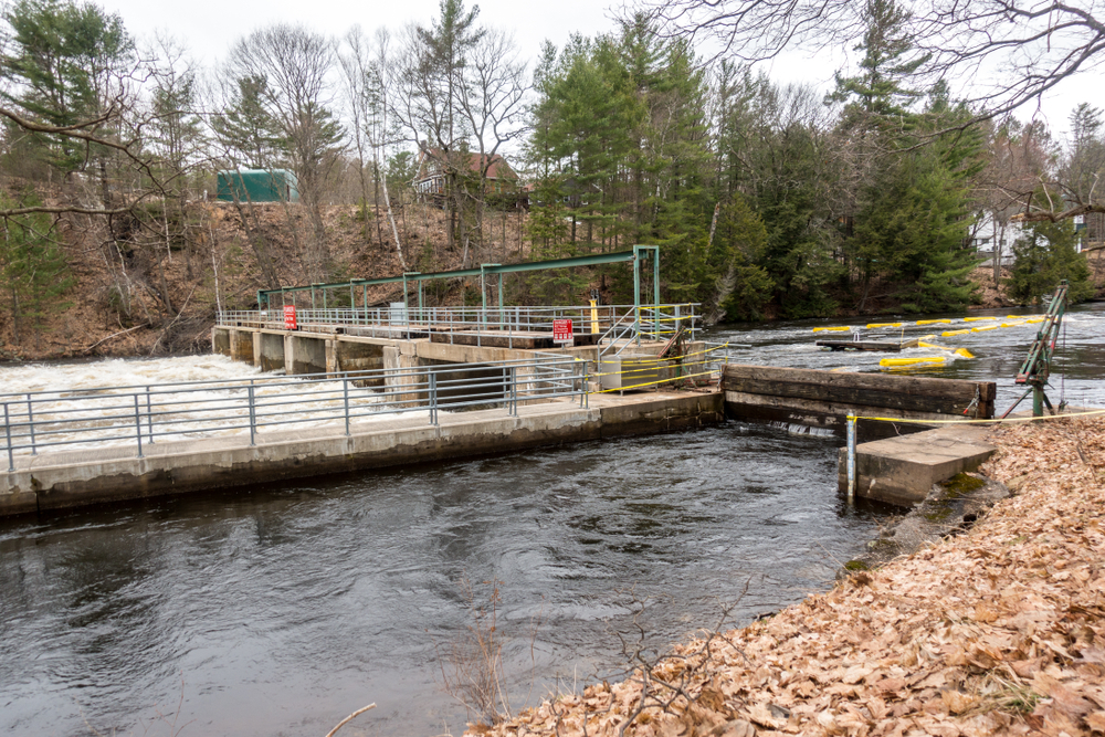 Water Flowing Through a Dam