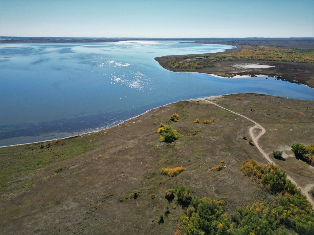 Aerial view of Little Lake Manitou in Saskatchewan, Canada