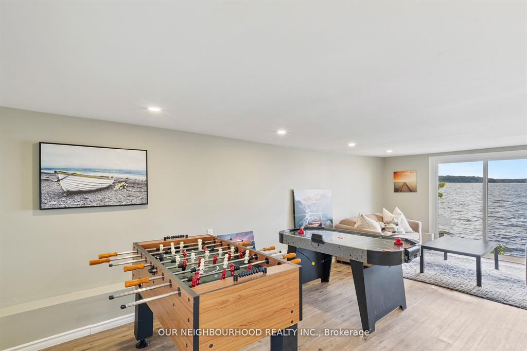 An air hockey and fuseball table