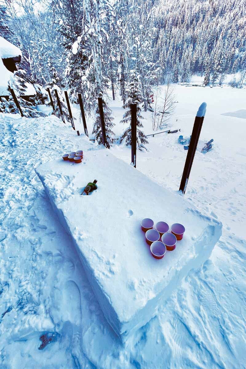 A winterized Beer Pong table outdoors