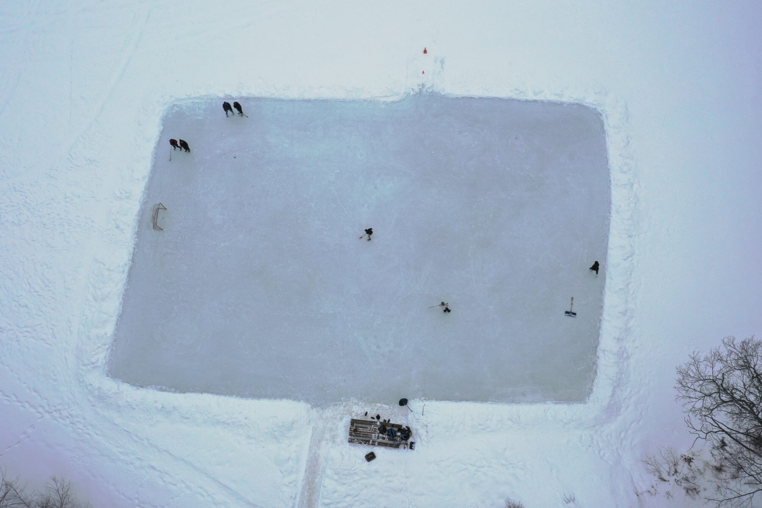 A drone shot of the skating rink