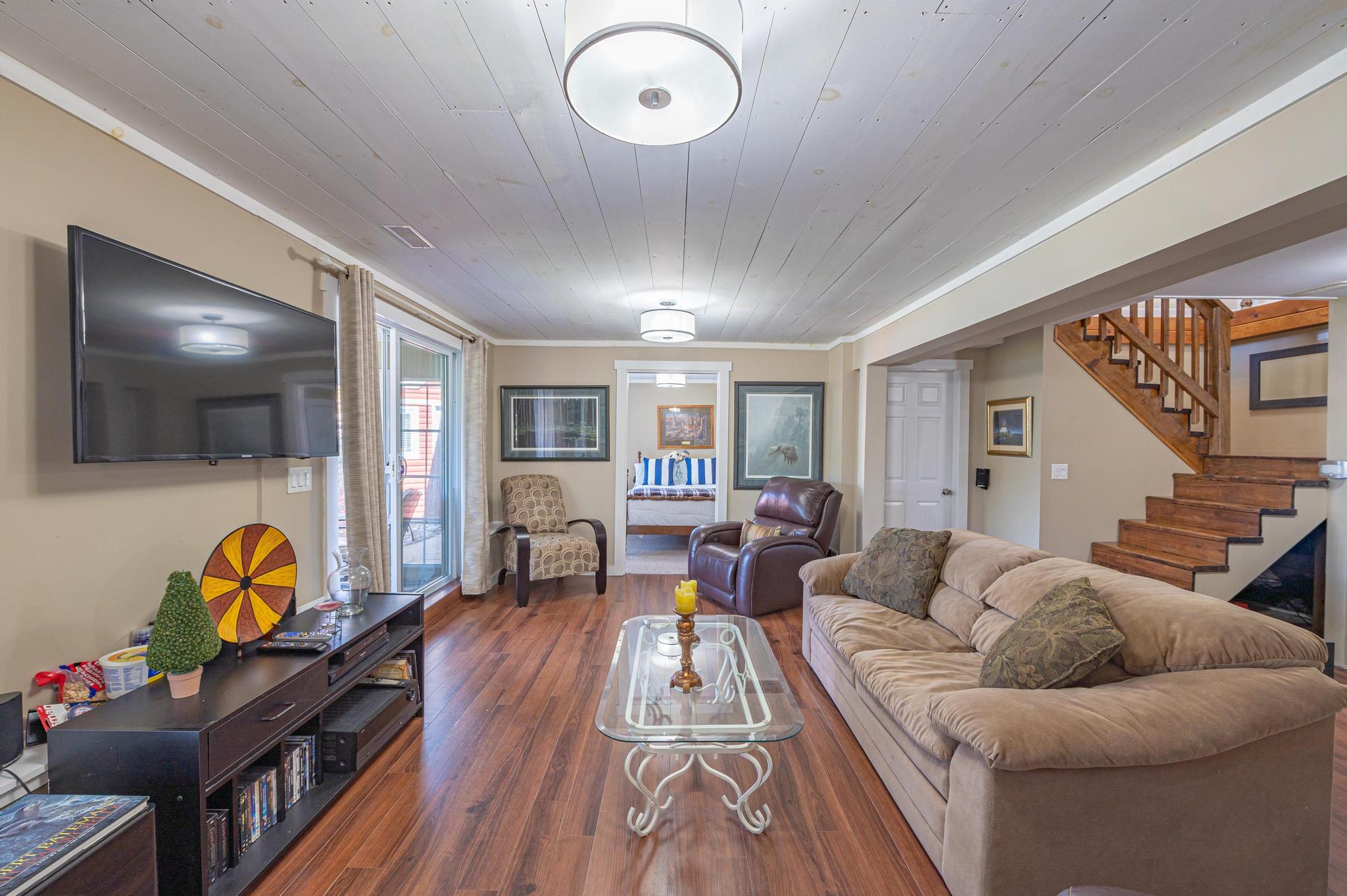 A modern family room area with an open-concept layout.