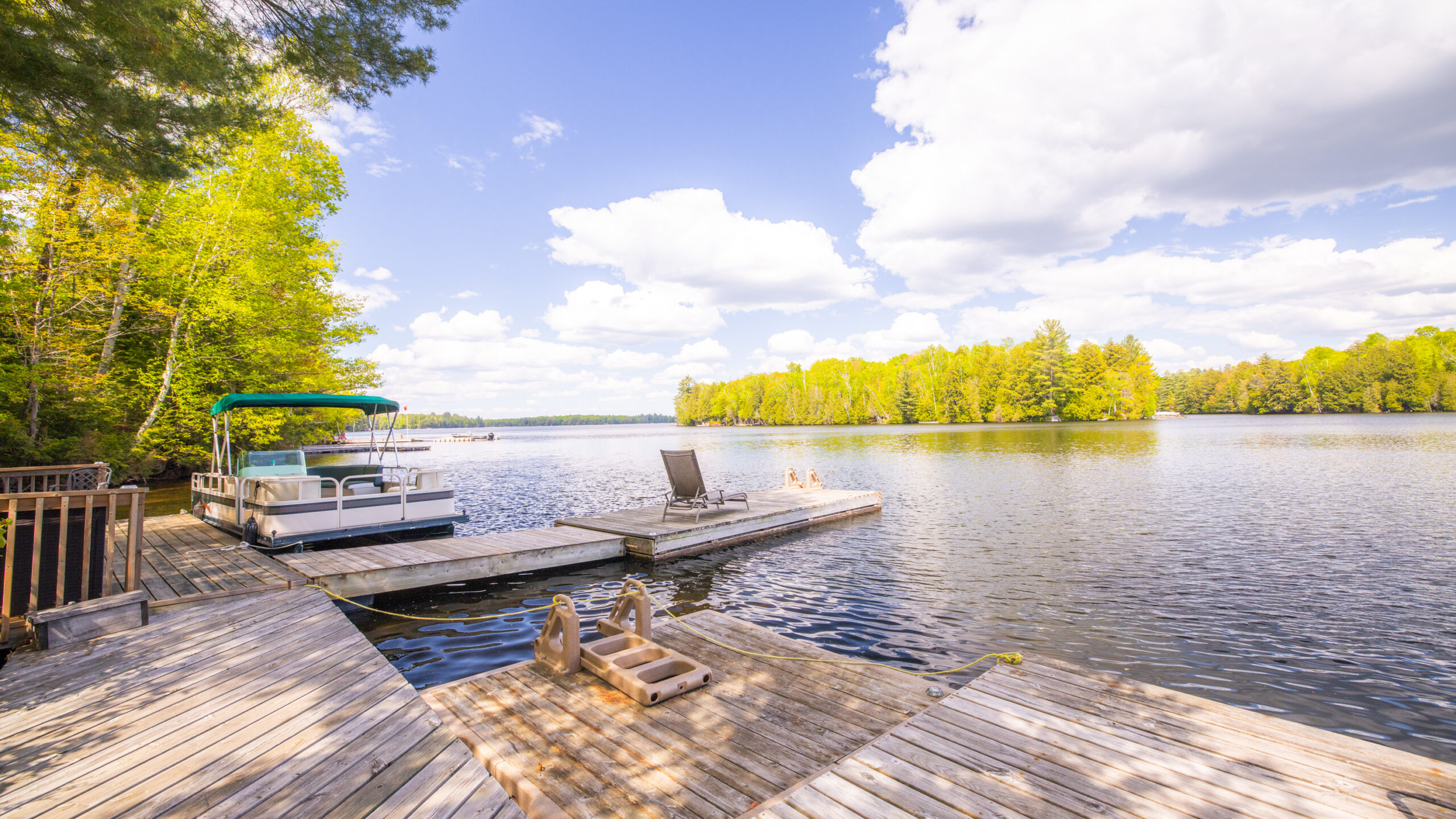 Two wood docks in a U shape