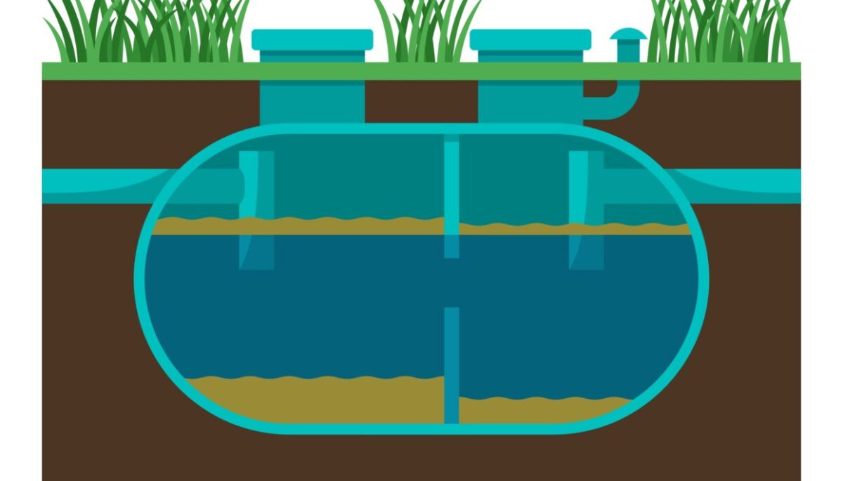 A diagram of a septic tank