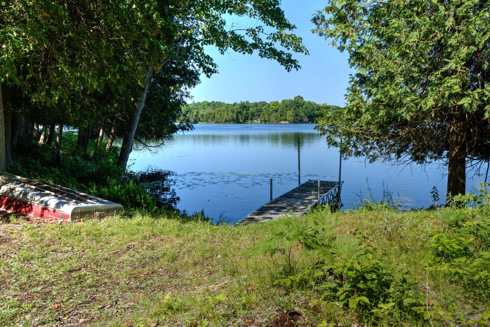 A dock jutting out the end of a greenspace