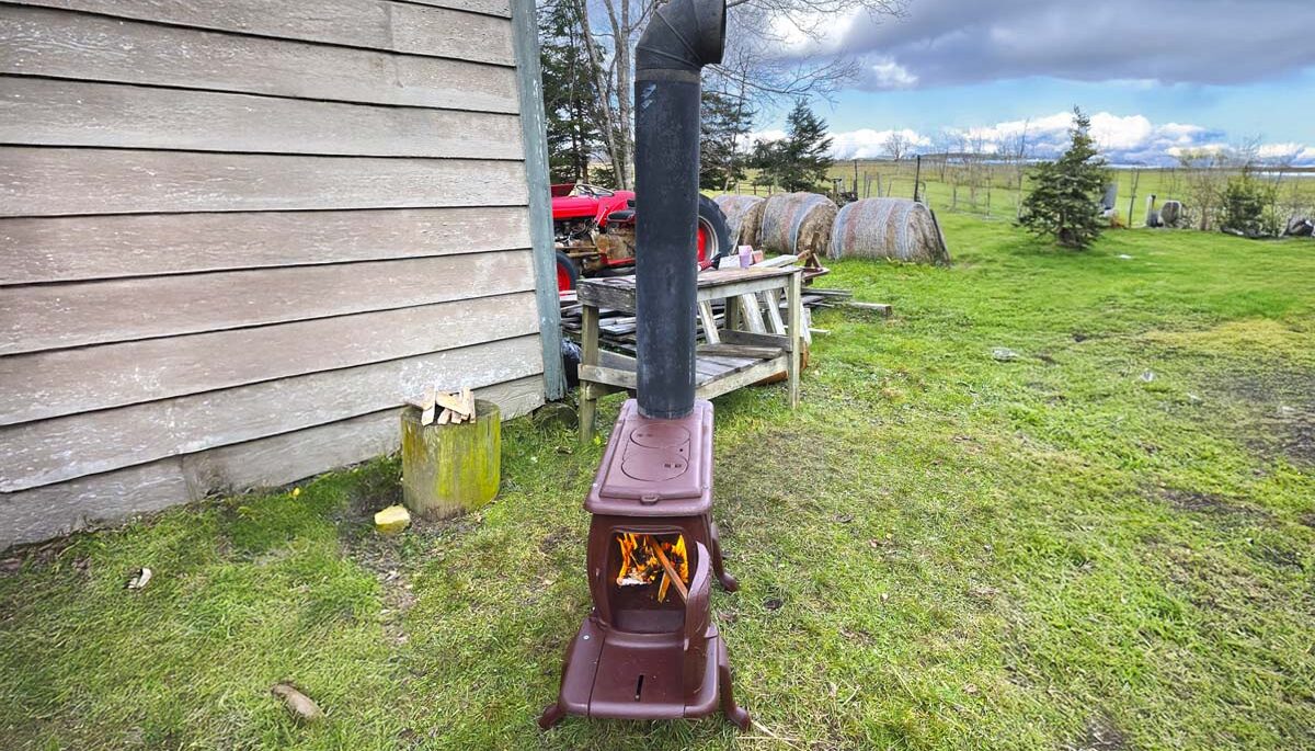 A photo of the completed woodstove project