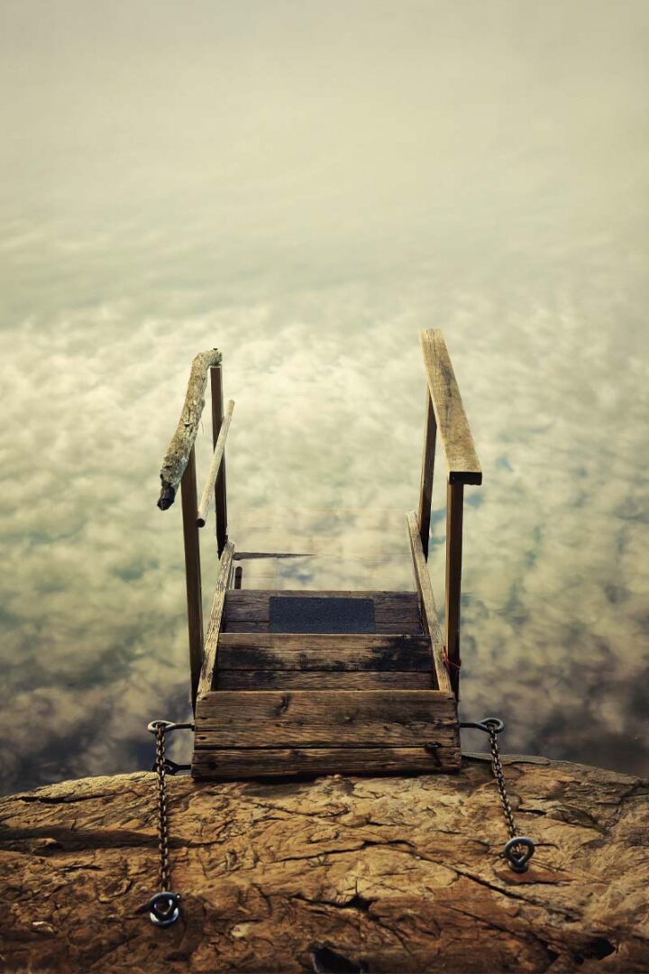 A set of swimming stairs going down into Georgian Bay