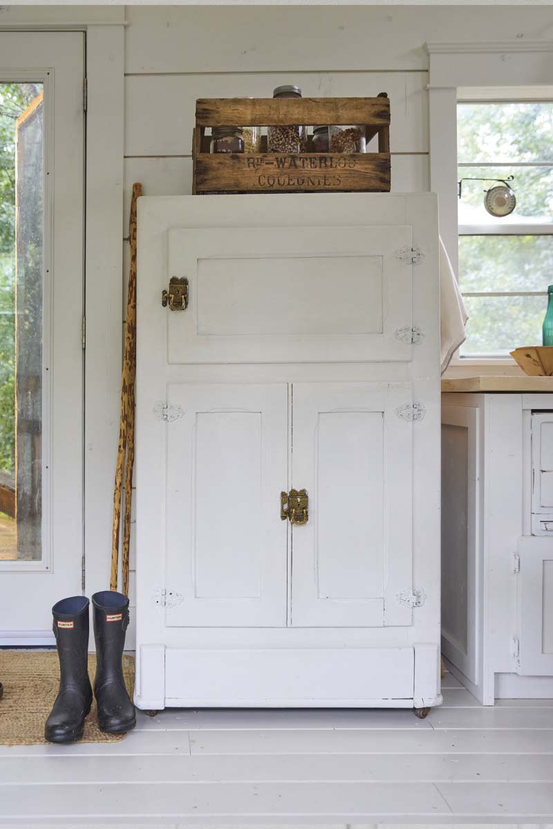 The antique ice box in the kitchen