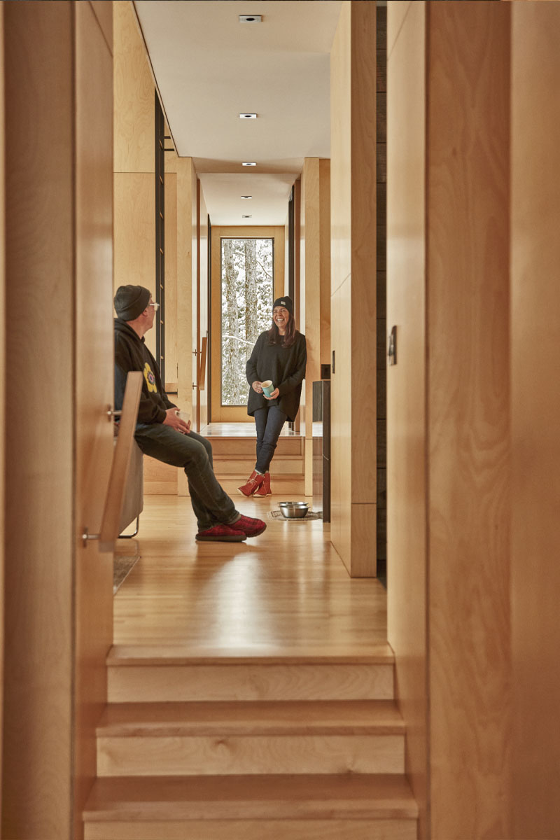Looking down the hallway with Rob and Nyla in the shot