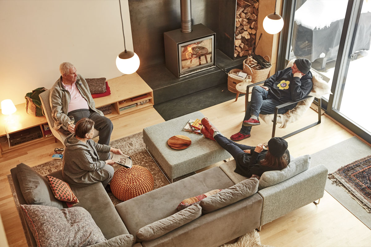 A top-down shot of the living room