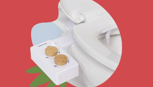 A Tushy bidet on a red background