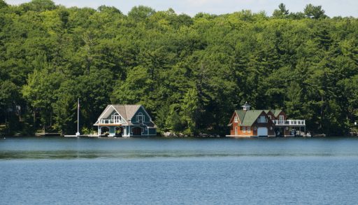 Two boathouses on a lake in Canada, UHT
