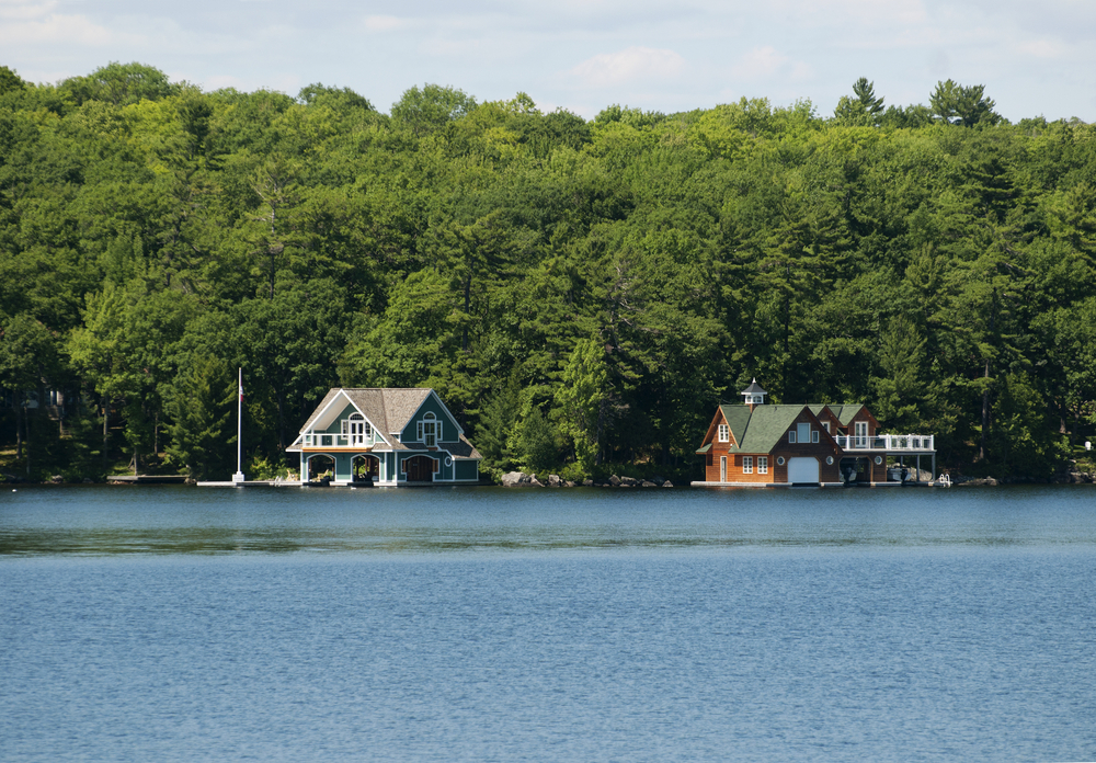 Two boathouses on a lake in Canada, UHT